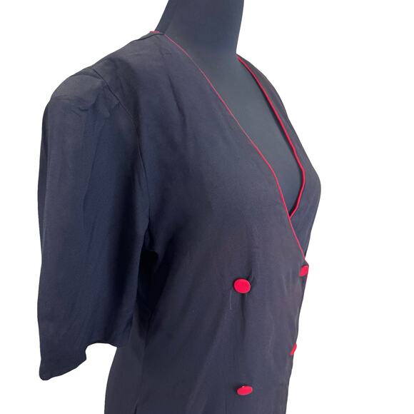 1980s Black Red Trim Wiggle Dress by Cactus NYC – Size 14 – Pinup Style - Picture 7 of 16